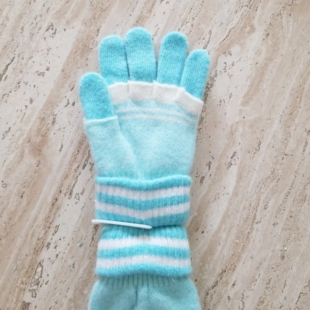 Set of 3 New Light Blue Double Layered 2 in 1 Wool Blend Cozy Warm Gloves